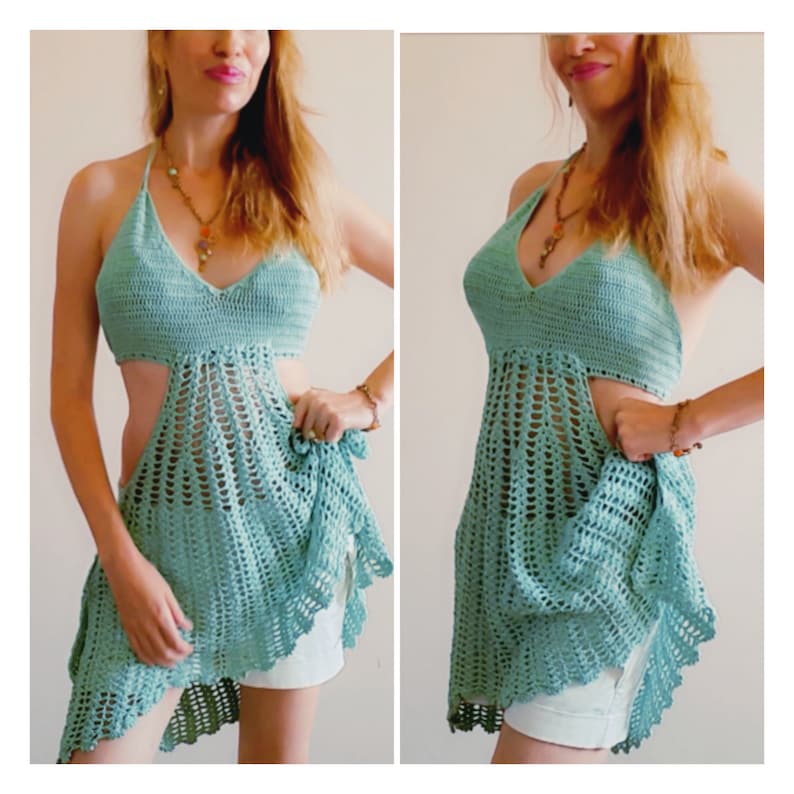 Crochet Swimsuit Cover Up Easy Pattern Customizable Sexy hollow out Beach Outfit for Women. Swimwear Summer dress for pool Loose Fit Top. image 8