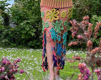 Crochet Skirt Pattern PDF - Boho Festival Skirt, Rainbow Mesh Skirt, Beach Cover-Up, Ibiza Style Maxi Skirt, DIY Crochet Clothing