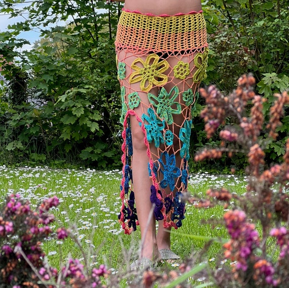 Multicolor Crochet Fringe Festival Skirt Crochet multicolored granny stitch fringe maxi skirt  main image 3