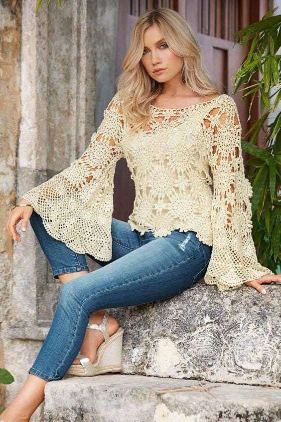 売れ筋商品|||オニール カットソー トップス レディース Juniors' Consuelo Crochet Bell-Sleeve Top Slate O'Neill Womens Consuelo Long Sleeve Crochet Sweater – ShopCGX