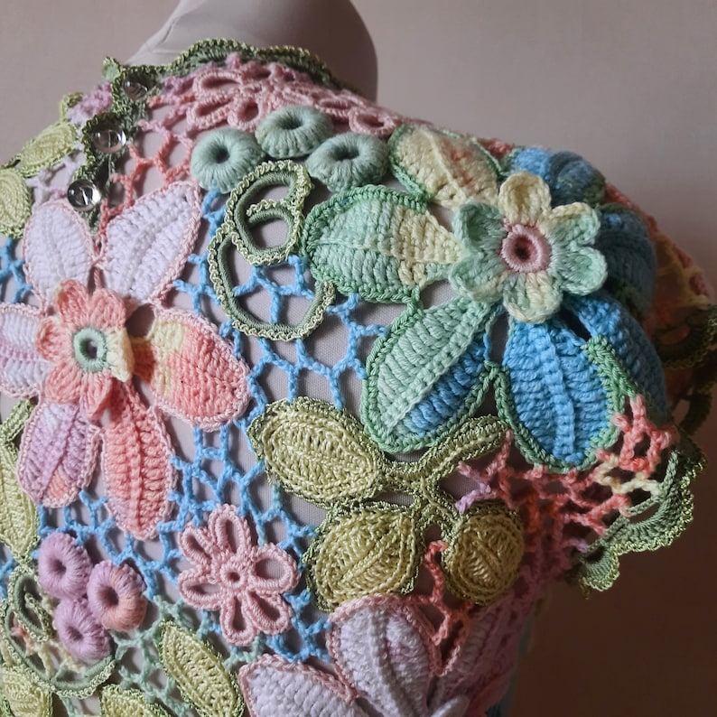 TUTORIAL IRISH CROCHET Tee Top Vest Pattern - Floral Rainbow Lace Short Sleeve Sweater Blouse - Summer T-Shirt for women image 9