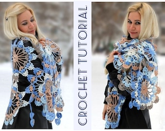 TUTORIAL Easy Crochet Lace SHAWL Pattern pdf - Fall Wool CAPE Wrap - Women Poncho Accessories