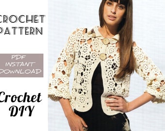 Easy CROCHET Summer CARDIGAN Pattern - Cropped SHRUG Bolero Cape - Short Sleeve Jacket Digital