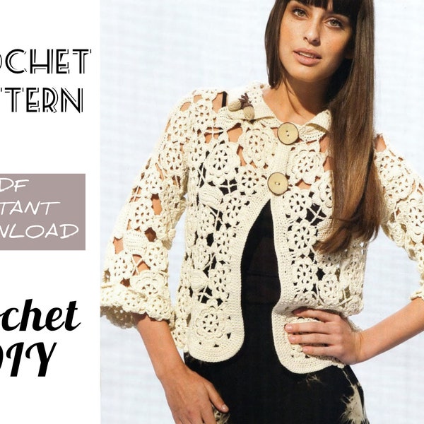 Easy CROCHET Summer CARDIGAN Pattern - Cropped SHRUG Bolero Cape - Short Sleeve Jacket Digital