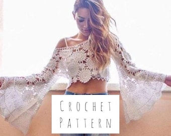 Crochet Lace BRIDAL Separates TOP Pattern - Crop Long Bell