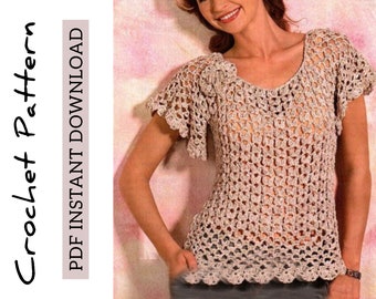 EASY Crochet TEE Top Pattern pdf - Camicia camicetta in PIZZO - Modello digitale per top