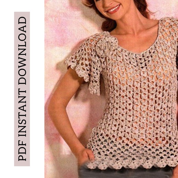 EASY Crochet TEE Top Pattern pdf - LACE Blouse shirt - Digital Tops Pattern