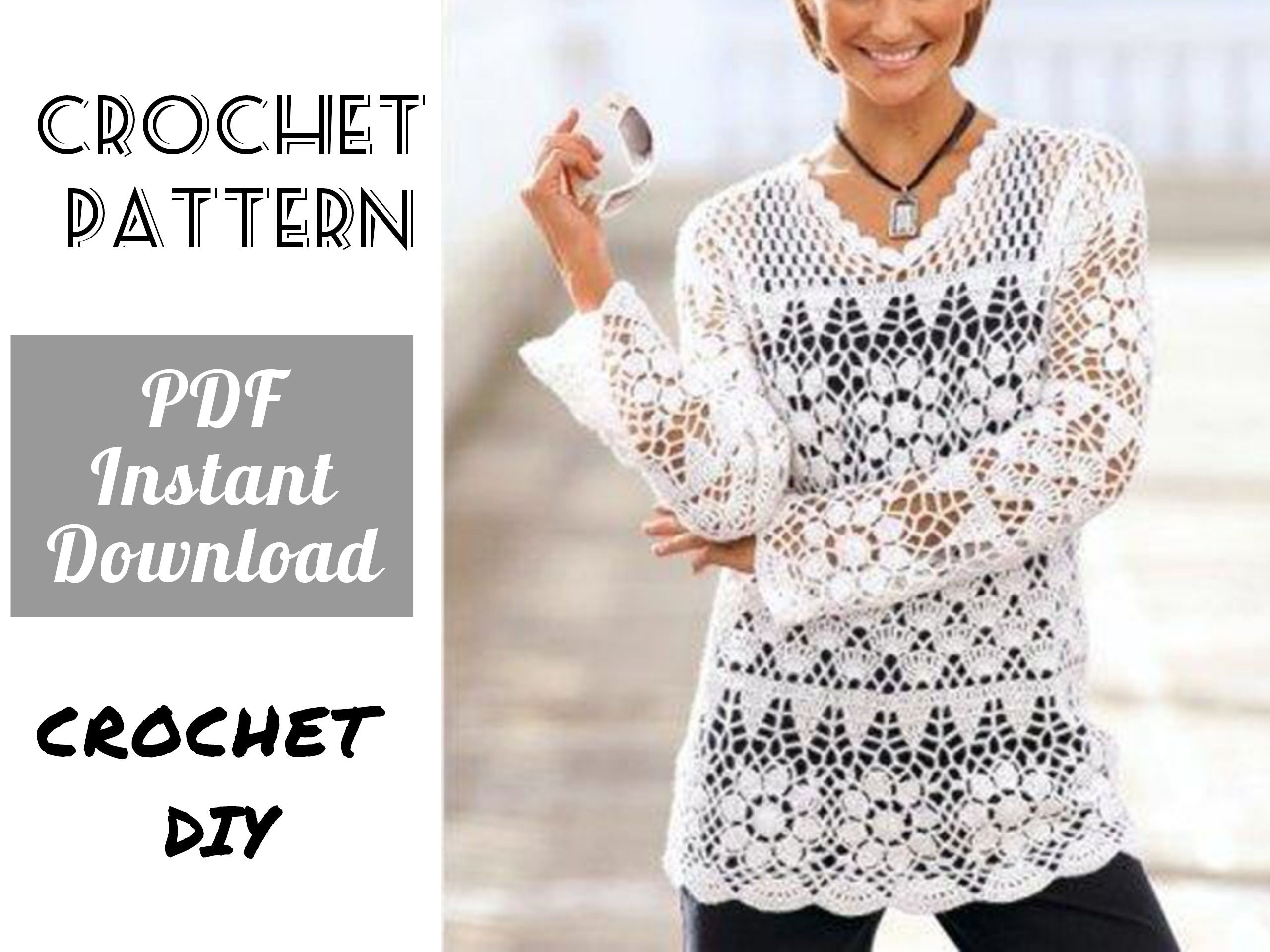 EASY Crochet COVER up TOP Pattern Pdf - Lace Summer Tunic