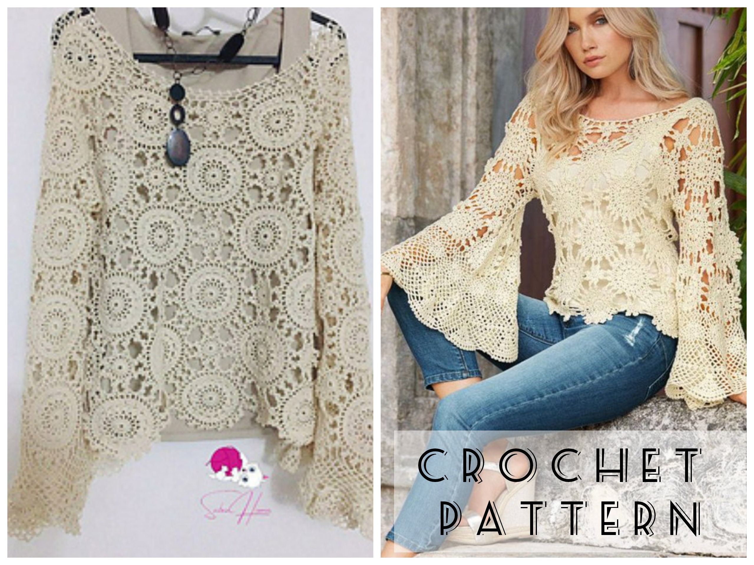 Crochet BELL Long SLEEVE Top PATTERN Pdf Crop Sweater Digital Easy