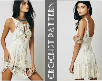 Open Back CROCHET Mini Dress PATTERN pdf for Women - FESTIVAL Lace Holiday Dress, Cover up