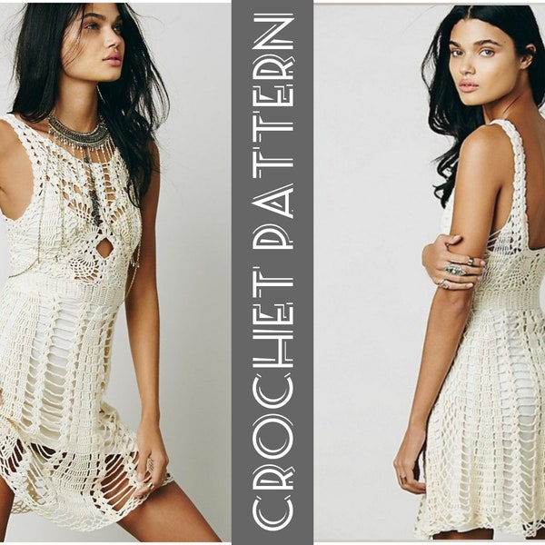 Open Back CROCHET Mini Dress PATTERN pdf for Women - FESTIVAL Lace Holiday Dress, Cover up