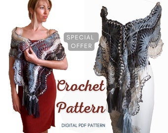 Easy Crochet Winter SHAWL WRAP Pattern pdf - Lace Scarf - Bridal Wool Shawl for Wedding