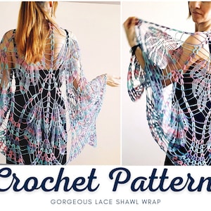 Easy Crochet Lace SHAWL WRAP Pattern pdf - Wedding Bridal CAPE - Poncho Crochet for Women