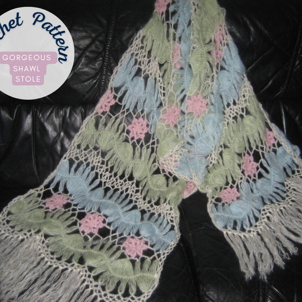 Crochet Bridal Wedding SHAWL WRAP Pattern pdf - Winter Wool Scarf