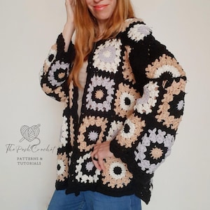 Vintage Granny Square Cardigan Crochet Pattern | Retro Chunky Crochet Jacket | PDF Download Pattern for Beginners