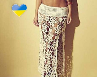Crochet Beach BOHO Lace SKIRT PATTERN Digital pdf - Beachwear - Maxi Summer Skirt - Cover Up - Midi Mesh Skirt Pattern