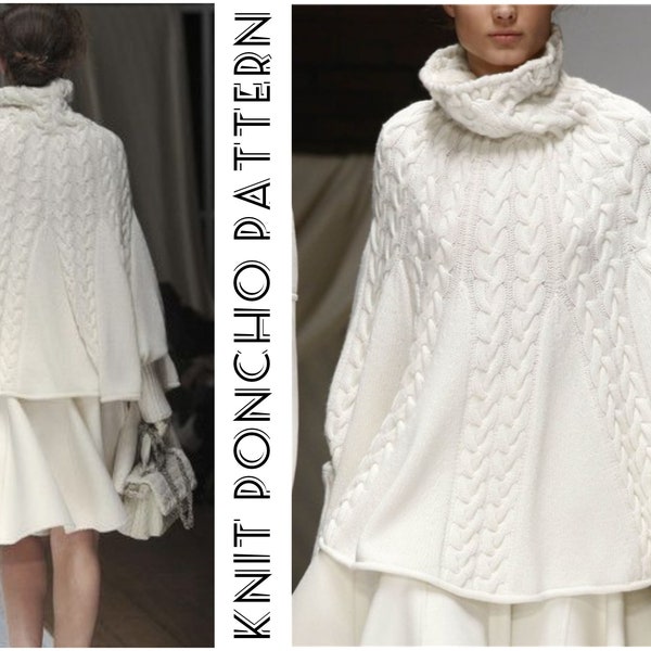 KNIT Cable Women PONCHO Pattern pdf - Wool CAPE Sweater - Oversized Knitted Digital Pattern - Maternity Pattern
