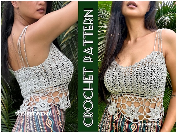 TUTORIAL Easy Crochet Bralette CROP Top PATTERN Crochet Lace Tank Top  Bikini Top Crochet Bra Boho Summer Plus Size Digital Download 