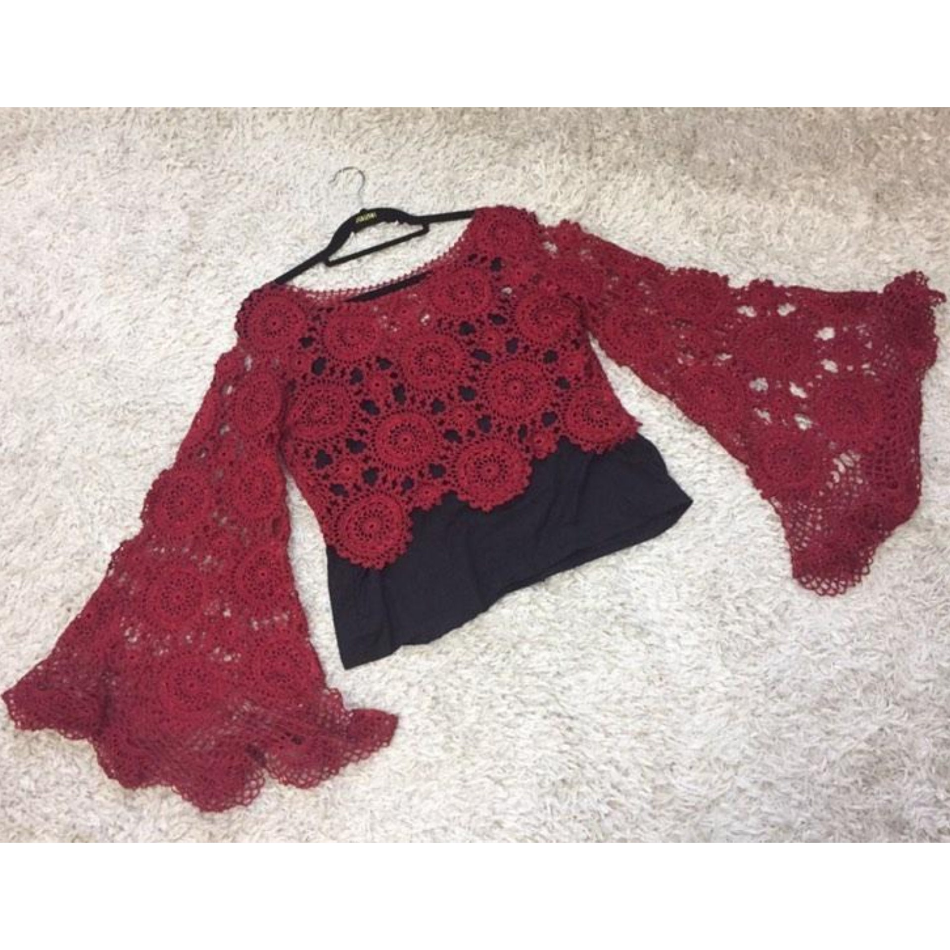 Crochet Bell Sleeve Top - Black