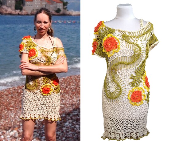 one shoulder crochet beach dress