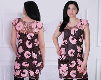 CROCHET Mesh Cover Up Dress CUSTOM ORDER - Free shipping! Lace Tunic - Women Handmade Dress - Antique Lace - Summer Beach Dress