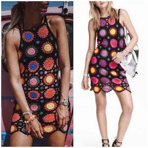 GRANNY SQUARE Crochet FESTIVAL Dress Pattern pdf - Rainbow Boho Robe Dress for Women - Beach Summer Tunic Dress Pattern