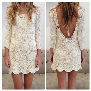 Crochet OPEN BACK Mini DRESS Pattern pdf - Backless Holiday Boho Dress - Beach Festival Dress Digital - See Through Summer Pattern