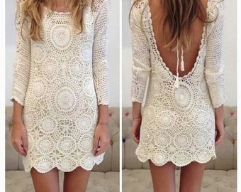 Crochet OPEN BACK Mini DRESS Pattern pdf - Backless Holiday Boho Dress - Beach Festival Dress Digital - See Through Summer Pattern