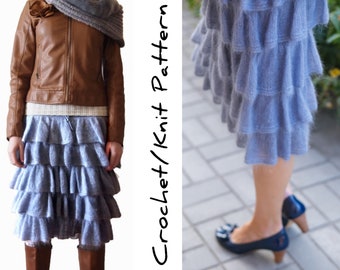 Easy Crochet Knit Tiered Wool Skirt Pattern pdf - Midi Boho Skirt for Women - Digital Knitting Pattern