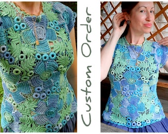 FREE SHIPPING! Crochet Shirt Tee CUSTOM Order - Antique Lace Summer Top - Women Blouse -  Handmade Irish Crochet - Knit Sweater