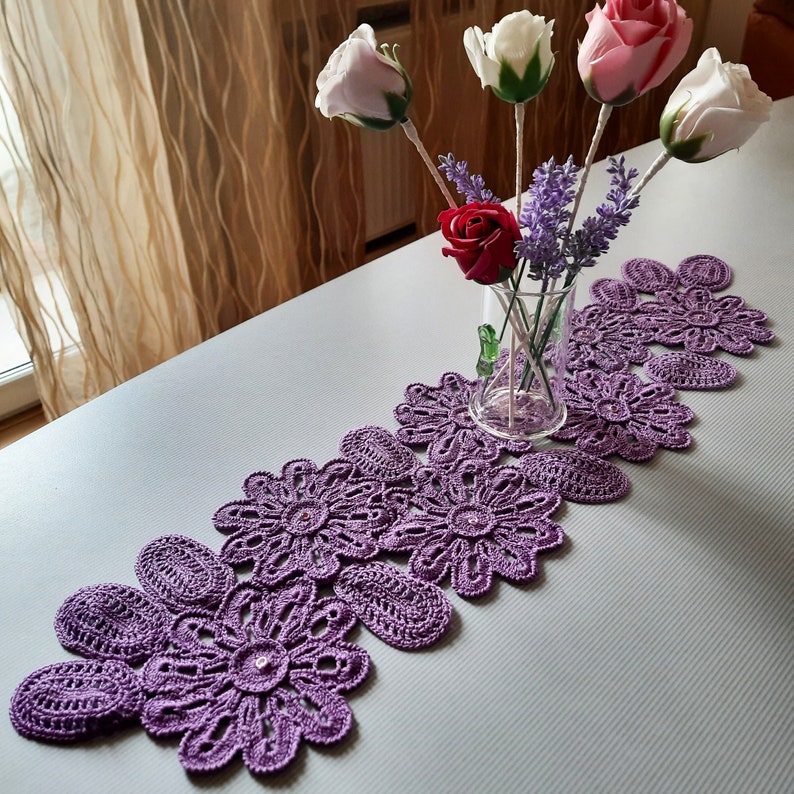 TUTORIAL Crochet TABLE Runner CENTERPIECE Pattern Gift for the Home Floral Decor Lace Table Cloth Digital Pattern image 2