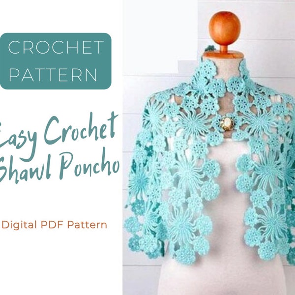 Easy Crochet SHAWL Poncho PATTERN pdf - Wool Wrap Shrug - Bridal Wedding CAPE