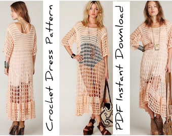 Crochet Maxi BOHO OVERSIZED DRESS Pattern pdf for Women - Summer Beach Plus Size Dress - Lace Cover Up Digital Pattern