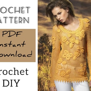 Crochet See Through TOP Pattern pdf - SWEATER Cover Up - SUMMER Lace Blouse Digital Patterns