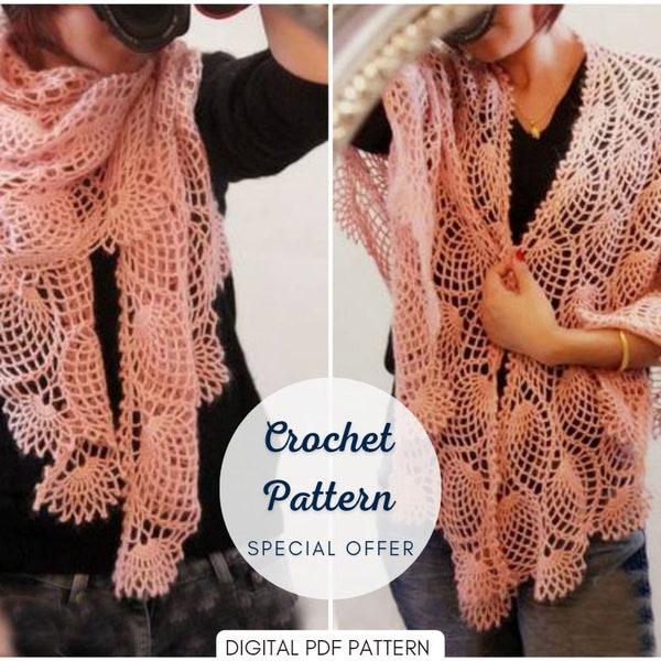 Easy Crochet Lace SHAWL WRAP Pattern pdf - Wool Wedding Bridal CAPE  - Crochet for women