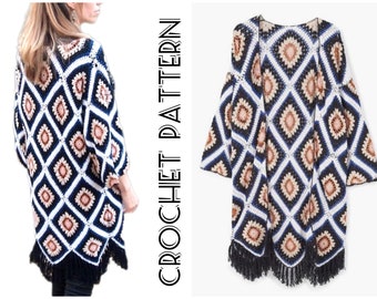 TUTORIAL! Crochet Granny Square Cardigan Coat PATTERN - Duster - Long Jacket - Fall Coat - Crochet Kimono - Oversized Cardigan