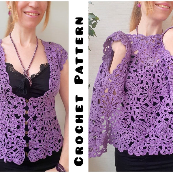 TUTORIAL Lace CROCHET Vest Pattern - Womens COVER Up - Summer Blouse - See Through Digital pdf Pattern