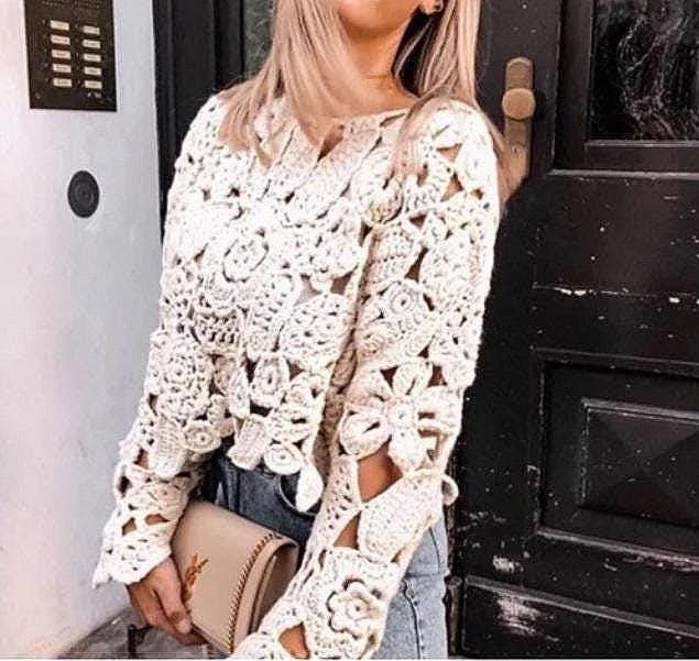 Gilet Corto Donna All'uncinetto Con Stampa Floreale, Senza Maniche, Scollo A V E Bottoni Sul Davanti, Maglia Leggera E Morbida, Taglia S-M, Abbigliamento Vintage Primaverile Ed Estivo
