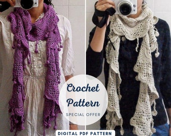 EASY Crochet Lace SCARF SHAWL Pattern pdf - Neck Accessories - Wool Winter Scarf