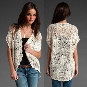 CROCHET SHRUG Oversized Cardigan PATTERN pdf - Short Sleeve Cocoon Sweater - Summer Women Patterns