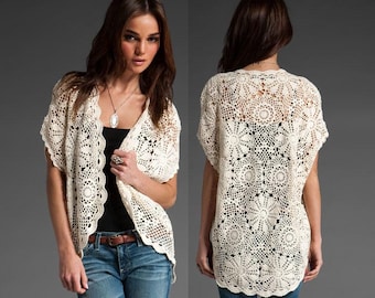 CROCHET SHRUG Oversized Cardigan PATTERN pdf Short Sleeve Cocoon Sweater  Summer Women Patterns