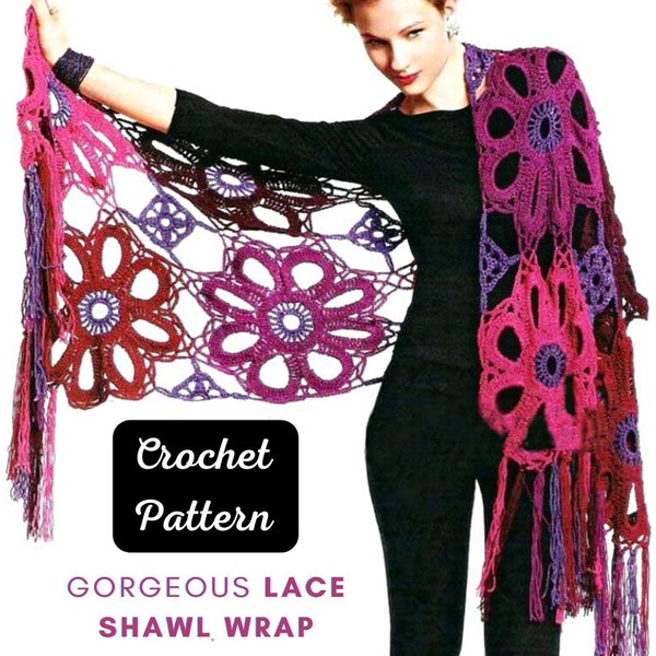EASY Crochet Lace Wool SHAWL Pattern pdf - Wedding Bridal Lacy CAPE Wrap