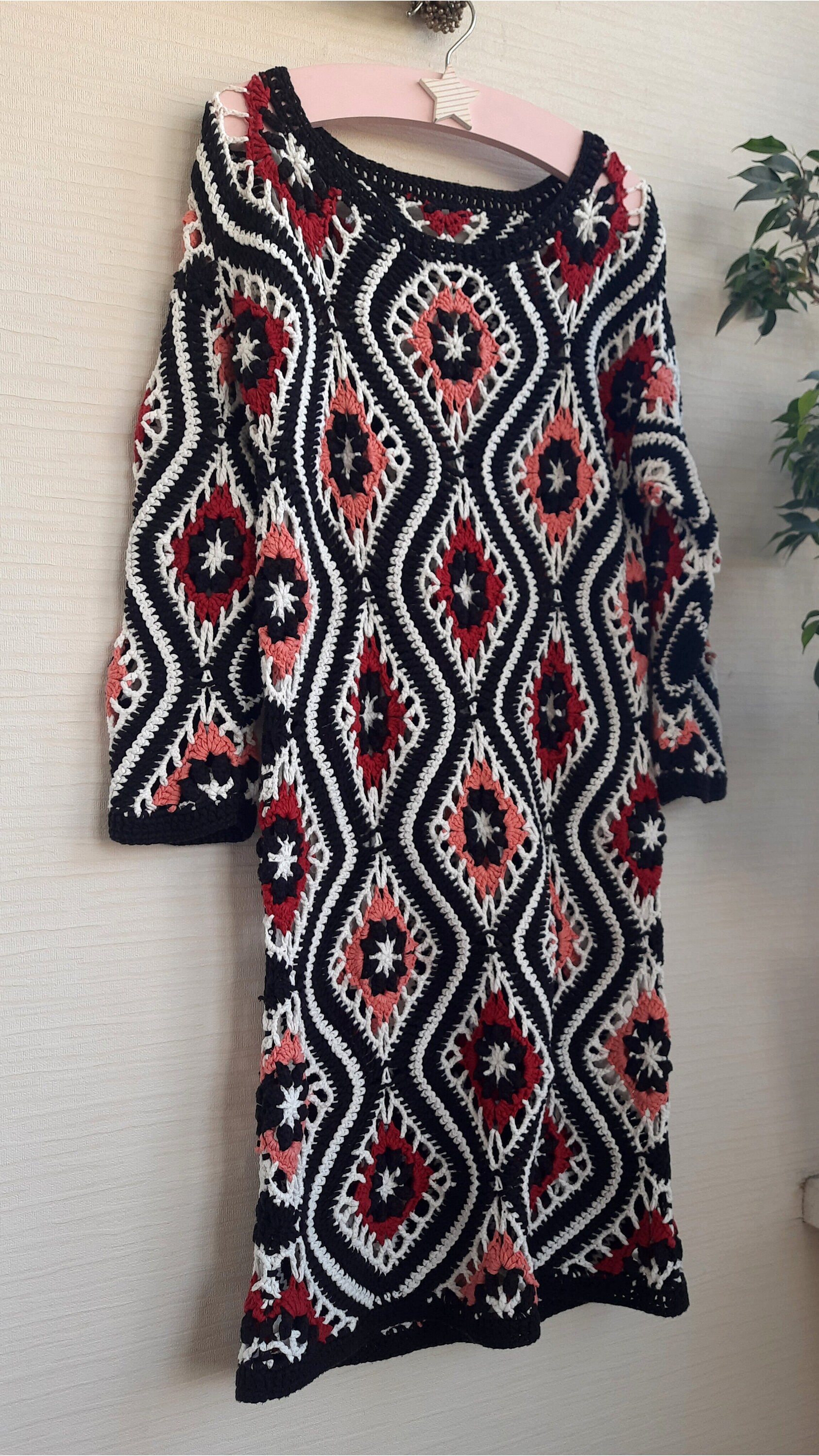 Crochet Granny Square Diamond Dress Pattern - Shift Cover up Boho Tunic ...