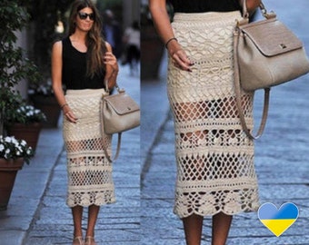 Crochet Skirt Digital PATTERN pdf - Women Maxi Tiered Lace Skirt with Scallop Edging - Long, Boho Chic, Hippie Style - Plus Sizes - Charts
