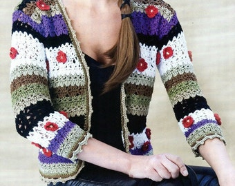 CARDIGAN ample rayé ouvert au crochet facile - pull matelassé ample - veste oversize arc-en-ciel pour femme pdf patron