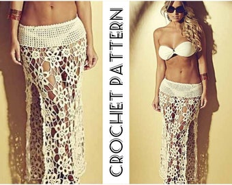 Crochet Beach BOHO Lace SKIRT PATTERN Digital pdf - Beachwear - Maxi Summer Skirt - Cover Up - Midi Mesh Skirt Pattern