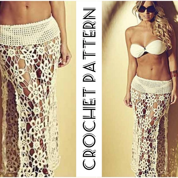 Crochet Beach BOHO Lace SKIRT PATTERN Digital pdf - Beachwear - Maxi Summer Skirt - Cover Up - Midi Mesh Skirt Pattern