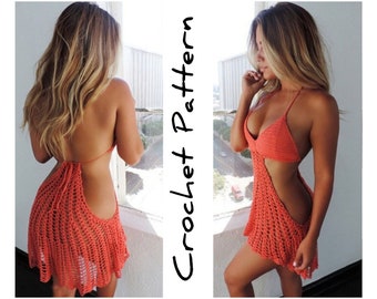 Crochet Swimsuit Cover Up Easy Pattern Customizable Sexy hollow out Beach Outfit for Women. Swimwear Summer dress for pool Loose Fit Top.