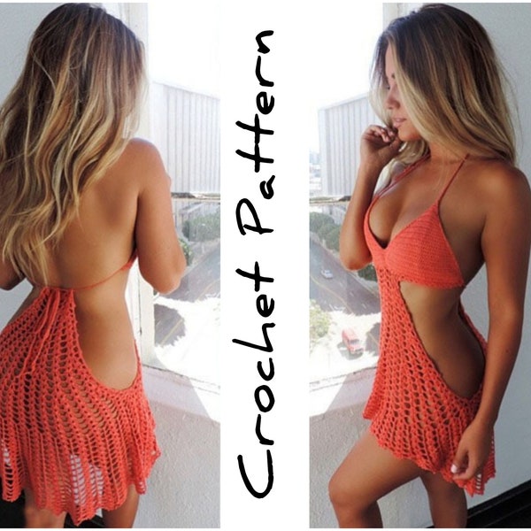 Crochet Swimsuit Cover Up Easy Pattern Customizable Sexy hollow out Beach Outfit for Women. Swimwear Summer dress for pool Loose Fit Top.
