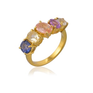 Natural multi sapphire rings in gold plated silver ,natural sapphire ring ,stackable silver ring,unique silver rings,gold plated silver ring image 4